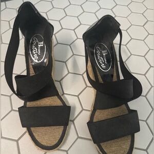 Black Espadrille Wedge Sandals